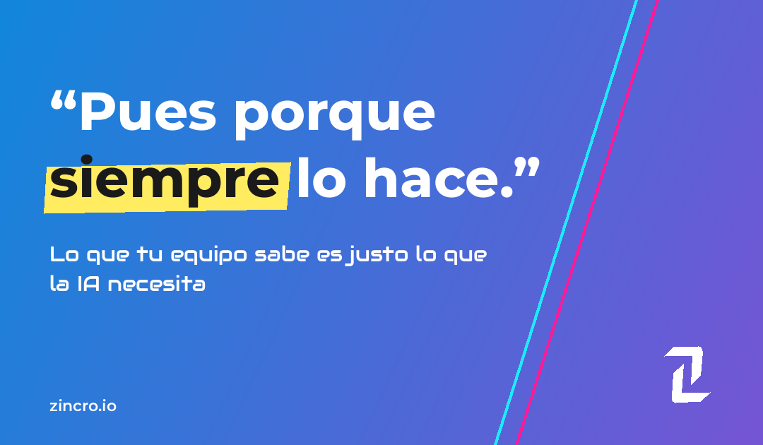 Cita en letras blancas sobre degradado azul a violeta, con la palabra "siempre" resaltada en amarillo, líneas diagonales en turquesa y magenta, e isotipo de Zincro.